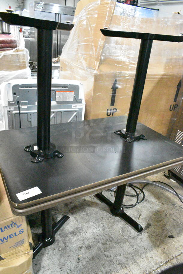 2 BRAND NEW SCRATCH AND DENT! Wood Pattern Dining Height Table on 2 Black Metal Straight Leg Table Base. 2 Times Your Bid! - Image 3 of 7