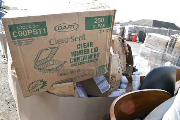 16 BRAND NEW Boxes Including Dart C90PST1 ClearSeal 8 1/4" x 8 1/4" x 3" Hinged Lid Plastic Container - 250/Pack, 50016W Choice 16 oz White Poly Paper. 16 Times Your Bid!  - Image 3 of 4