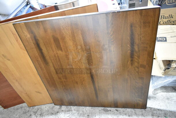 3 BRAND NEW SCRATCH AND DENT! Wood Pattern Tabletops; 3493636ANTWA Lancaster Table & Seating Square Industrial Solid Wood Live Edge Table Top with Antique Walnut Finish, 3493636ANTNT Lancaster Table & Seating Square Industrial Solid Wood Live Edge Table Top with Antique Natural Finish, 3493636ANTMA Lancaster Table & Seating Square Industrial Solid Wood Live Edge Table Top with Mahogany Finish. 3 Times Your Bid! - Image 3 of 8