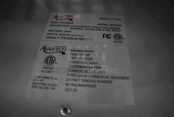 BRAND NEW! Avantco 177IC35DB Stainless Steel Commercial Countertop Electric Powered 2 Burner Induction Range. 208-240 Volts, 1 Phase. 30x17x6. Tested and Working! - Image 6 of 6