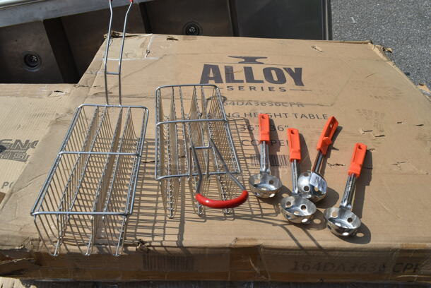 ALL ONE MONEY! Lot of 2 Metal Fry Baskets and 4 Spoodles. - Image 1 of 4