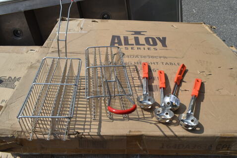 ALL ONE MONEY! Lot of 2 Metal Fry Baskets and 4 Spoodles.