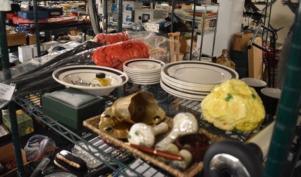 ALL ONE MONEY! Tier Lot of Various Items Including Ceramic Plates, Basket and Tiny Vases