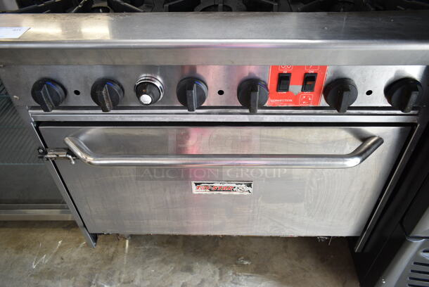 Tri-Star Stainless Steel Commercial Natural Gas Powered 6 Burner Range w/ Convection Oven and Back Splash.  - Image 3 of 6