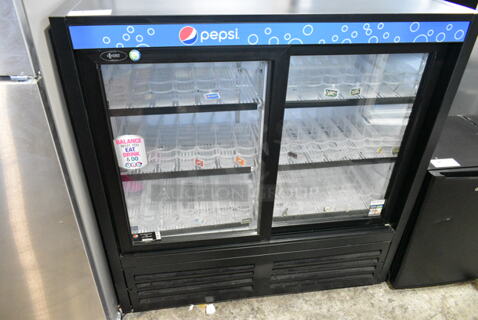 QBD CD4148SL-HC Metal Commercial 2 Door Reach In Cooler Merchandiser w/ Poly Coated Racks. 115 Volts, 1 Phase. Tested and Working!