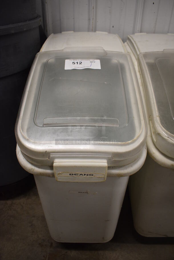White Poly Ingredient Bin w/ Clear Lid on Commercial Casters. 13x30x29