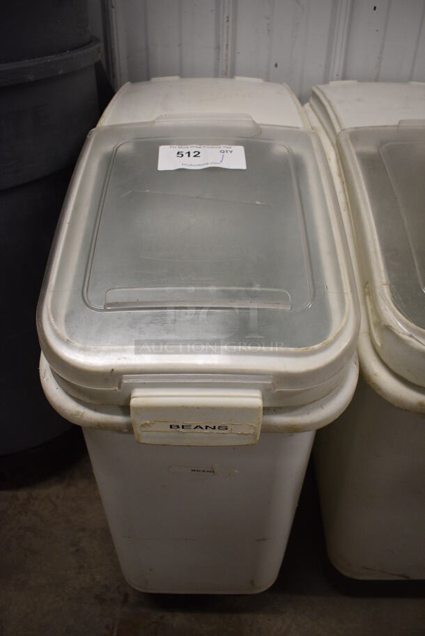 White Poly Ingredient Bin w/ Clear Lid on Commercial Casters. 13x30x29 - Image 1 of 3