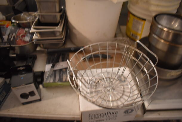 ALL ONE MONEY! Tabletop Lot of Various Items Including Stool Seats, Metal Bins, Poly Bins, Cuisinart Food Processor, Stainless Steel Drop In Bins - Image 10 of 12