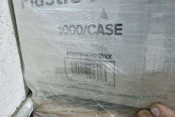 PALLET LOT of 22 BRAND NEW Boxes Including 966UPWIDEKFT OneUp by Choice Kraft 2-Ply Wide Interfold 6 1/2" x 8 1/2" Dispenser Napkin - 6000/Case, 130WBKFORKH Choice Black Heavy Weight Wrapped Plastic Fork - 1000/Case, 500TO883 Choice 8" x 8" x 3" Microwaveable 1-Compartment Black / Clear Plastic Hinged Container - 100/Case, 2 Box 130WHKNIFEWX Choice White Extra Heavy Weight Wrapped Plastic Knife - 1000/Case, 3 Box 6700305 4" x 6" Lemon Scented Moist Towelette / Wet Nap Hand Wipe - 1000/Case, 3 Box 500LFLAT Choice Clear Flat Lid with Straw Slot - 9, 12, 16, 20, and 24 oz. - 1000/Case, 127RD32COMBO Choice 32 oz. Customizable Microwavable Clear Round Deli Container and Lid Combo Pack - 250/Case, 795KFTL32PLA EcoChoice 16-32 oz. Round Compostable PLA Take-Out Lid - 300/Case. 22 Times Your Bid!  - Image 5 of 12