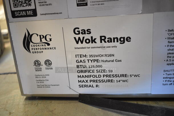 BRAND NEW SCRATCH AND DENT! Cooking Performance Group CPG 351WOKR16N Stainless Steel Commercial Countertop Natural Gas Powered Single Burner Stock Pot Range. 125,000 BTU.  - Image 8 of 8