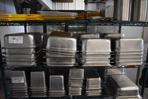 ALL ONE MONEY! Tier Lot of 48 Stainless Steel 1/2 Size Drop In Bins. 1/2x4