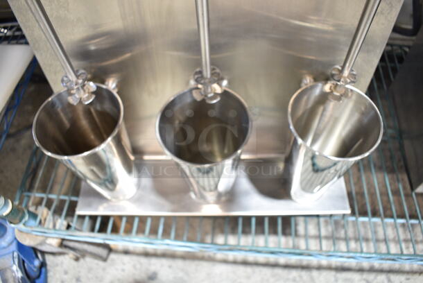 Hamilton Beach 950 Stainless Steel Commercial Countertop 3 Head Drink Mixer w/ 3 Stainless Steel Cups. 120 Volts, 1 Phase. Tested and Working! - Image 4 of 6