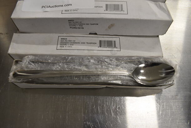 72 BRAND NEW IN BOX! Winco 0001-02 Stainless Steel Dominion Iced Teaspoons. 8