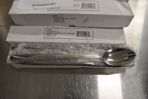 72 BRAND NEW IN BOX! Winco 0001-02 Stainless Steel Dominion Iced Teaspoons. 8". 72 Times Your Bid!