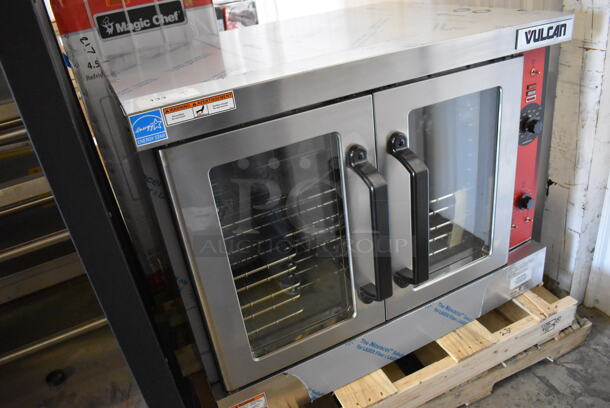 BRAND NEW SCRATCH AND DENT! LATE MODEL! Vulcan VC4GD-11D150K Stainless Steel Commercial Natural Gas Powered Full Size Convection Oven w/ View Through Doors, Metal Oven Racks and Thermostatic Controls. 40x31x31 - Image 3 of 7