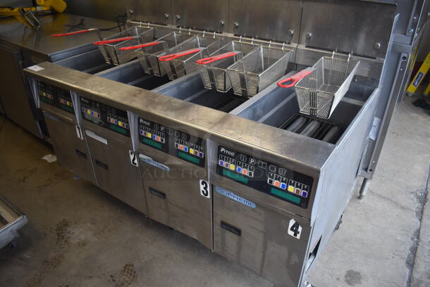 2014 Pitco Frialator Model SSH60 ENERGY STAR Stainless Steel Commercial 4 Bay Natural Gas Powered Deep Fat Fryer w/ 6 Metal Fry Baskets and Filtration System on Commercial Casters. 80,000 BTU. 62.5x35x49 - Image 2 of 11