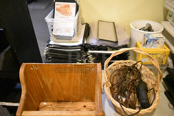 Dining Height Folding Table w/ Contents Including Basket, Corded Office Telephones, Metal Bins. (main dining room) - Image 2 of 5
