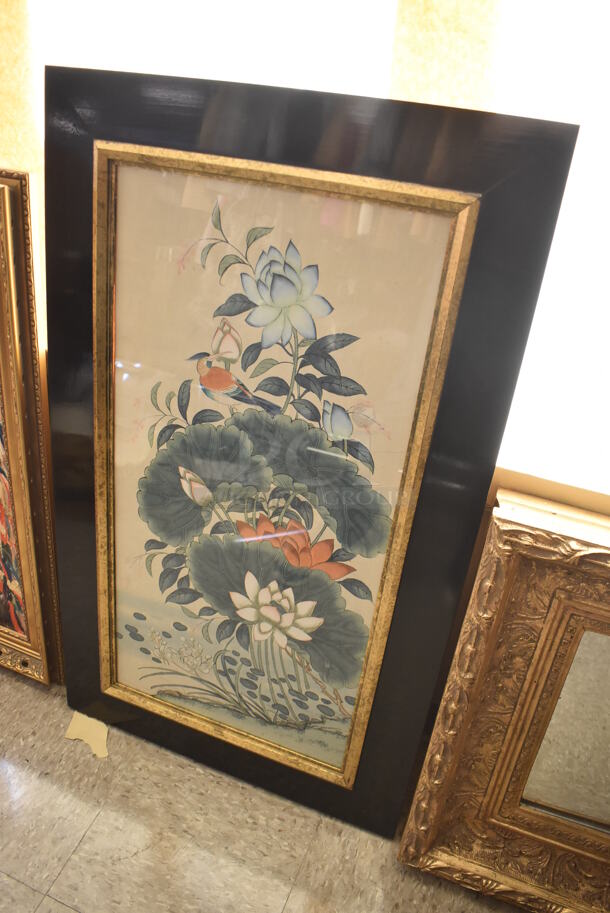 Framed Asian Style Picture of Lotus Flowers. - Image 3 of 5