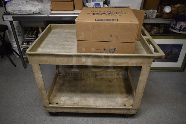 Tan Poly 2 Tier Cart on Commercial Casters. (dish room) - Image 1 of 4