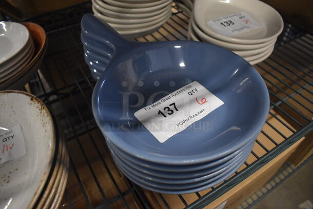 6 Blue Ceramic Plates w/ Handle. 11x8x2. 6 Times Your Bid! - Image 1 of 3