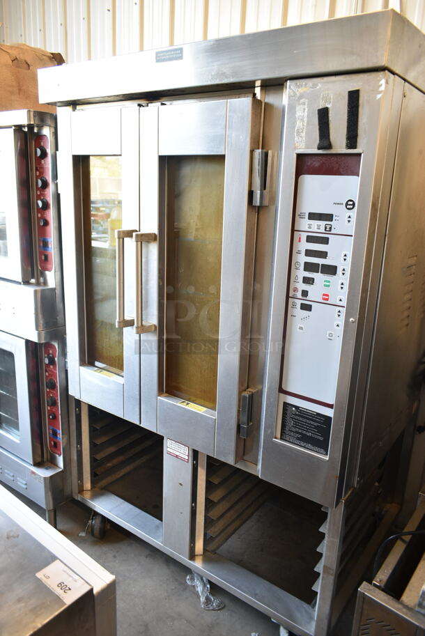 Baxter Stainless Steel Commercial Electric Powered Mini Rotating Rack Oven w/ Lower Double Pan Rack on Commercial Casters. 240 Volts, 3 Phase.  - Image 1 of 7