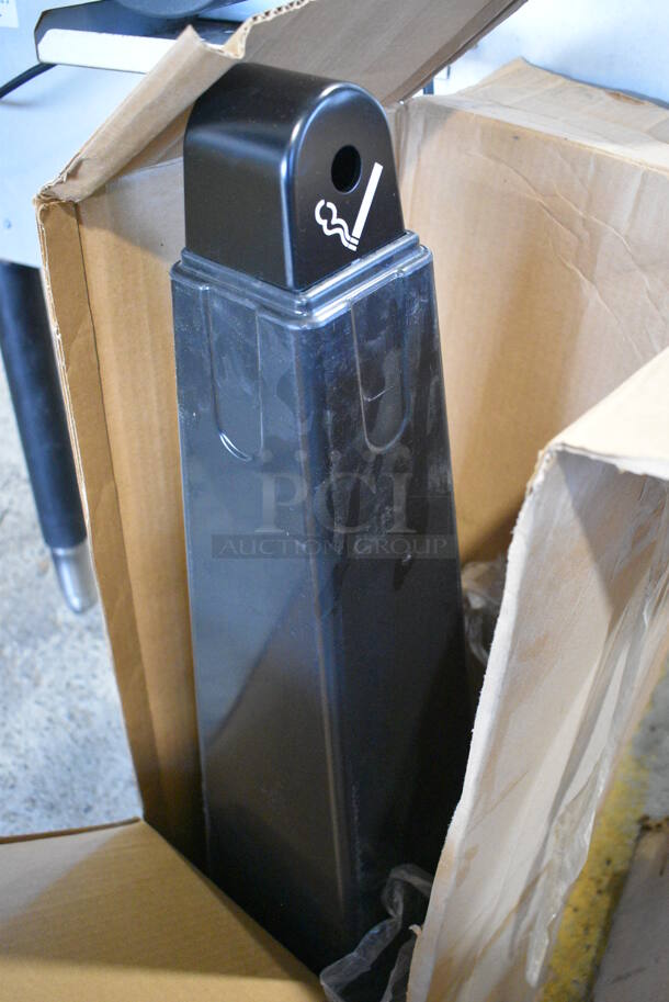 BRAND NEW IN BOX! Rubbermaid Black Poly Floor Style Cigarette Waste Collector. 12x12x40