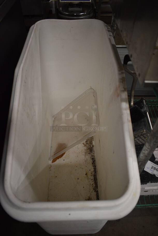 White Poly Ingredient Bin w/ Half Lid on Commercial Casters. 13x29x28 - Image 3 of 4