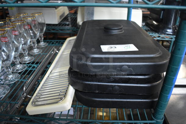 ALL ONE MONEY! Lot of 3 Black Poly Lids, Drip Tray w/ Grate and Auger for Taylor Ice Cream Machine - Image 1 of 4
