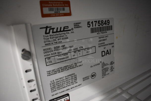 True Model GDM-49F Metal Commercial 2 Door Reach In Freezer Merchandiser w/ Poly Coated Rack on Commercial Casters. 115/208-230 Volts, 1 Phase. 54x32x82 - Image 3 of 6