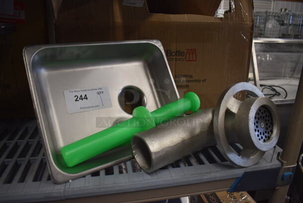 LIKE NEW! Avantco 177MX20GRNDR Meat Grinder Attachment for #12 Hub w/ Tray and Poly Pusher. 7x12x10