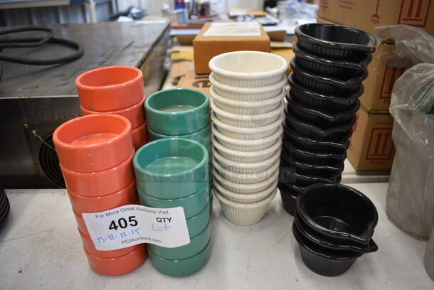 ALL ONE MONEY! Lot of 51 Various Poly Cups; 13 Orange, 11 Green, 12 White and 15 Black. Includes 3x3x1.5