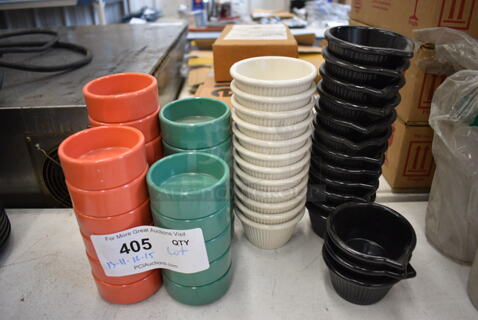 ALL ONE MONEY! Lot of 51 Various Poly Cups; 13 Orange, 11 Green, 12 White and 15 Black. Includes 3x3x1.5