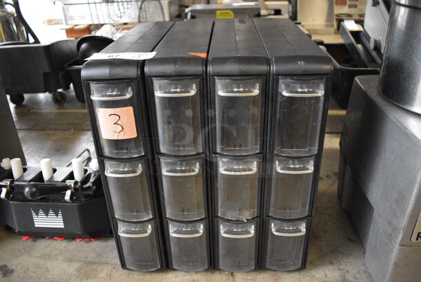 4 Black and Clear Poly 3 Drawer Units. 3.5x16x16.5. 4 Times Your Bid!