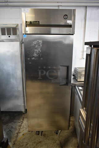 2015 True TG1R-1S ENERGY STAR Stainless Steel Commercial Single Door Reach In Cooler w/ Poly Coated Racks on Commercial Casters. 115 Volts, 1 Phase. Tested and Working!