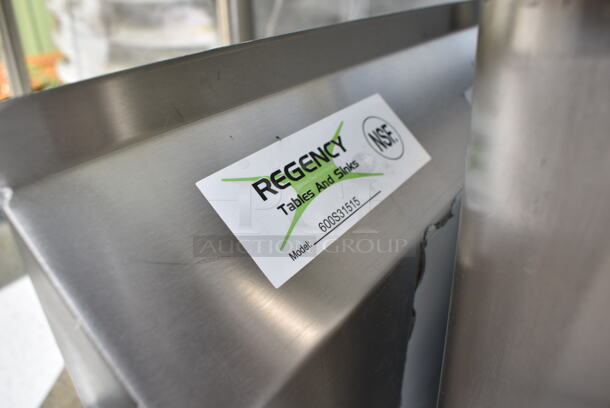 BRAND NEW SCRATCH AND DENT! Regency 600S31515 54" 16-Gauge Stainless Steel Three Compartment Commercial Sink with Galvanized Steel Legs and without Drainboards - 15" x 15" x 12" Bowls. No Legs.  - Image 7 of 7