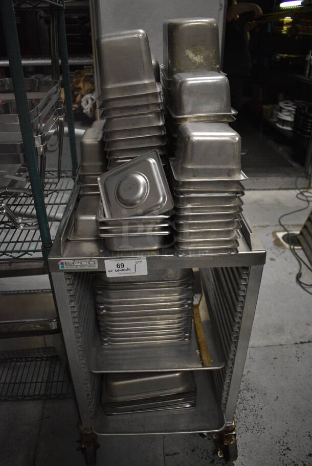 Epco Metal Commercial Pan Transport Rack w/ Various Stainless Steel Drop In Bins Including 1/6x4, 1/6x6, 1/9x4, 1/3x6, 1/2x4. 21x27x36. BUYER MUST REMOVE. (kitchen) - Image 1 of 9