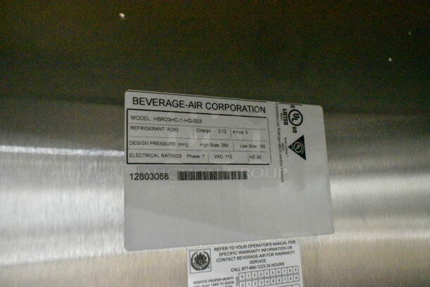 BRAND NEW SCRATCH AND DENT! Beverage Air HBR23HC-1-HG-003 Stainless Steel Commercial 2 Half Size Door Reach In Cooler Merchandiser on Commercial Casters. 115 Volts, 1 Phase. Tested and Working! - Image 8 of 8