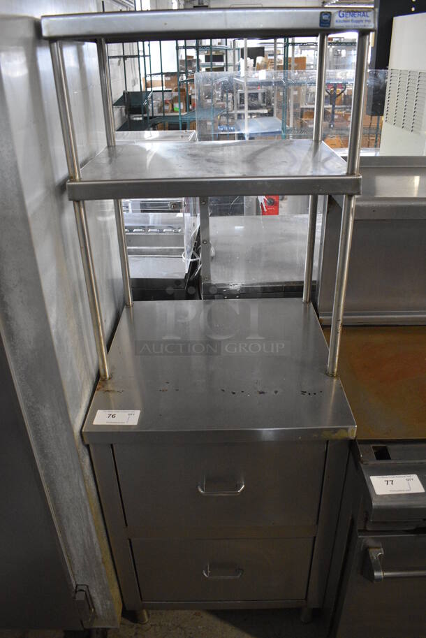 Stainless Steel Commercial Counter w/ 2 Drawers and 2 Over Shelves. 24x25.5x68 - Image 1 of 5
