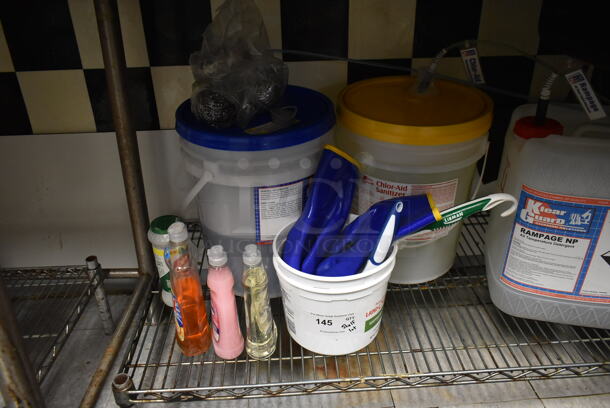 ALL ONE MONEY! Lot of Metal Wire Dunnage Rack w/ Contents Including Soap. (dish room) - Image 2 of 3