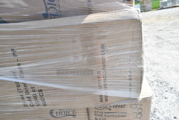 PALLET LOT of 35 BRAND NEW Boxes Including 130BKKNIFEH Choice Black Heavy Weight Plastic Knife - 1000/Case, 130BKSSPOONH Choice Black Heavy Weight Plastic Soup Spoon - 1000/Case, 500CC20 Choice Clear PET Customizable Plastic Cold Cup - 20 oz. - 600/Case, 128HD12COMBO ChoiceHD 12 oz. Microwavable Translucent Plastic Deli Container and Lid Combo Pack - 240/Case, 2 Box Choice 1.5 oz Portion Cups, 500CC24 Choice Clear PET Customizable Plastic Cold Cup - 24 oz. - 600/Case, 2 box 129MCS28B Choice 28 oz. Black Rectangular Microwavable Heavy Weight Container with Lid 8 3/4" x 6 1/4" x 1 3/4" - 150/Case, 5002TP3X496P Lavex Premium 3 1/2" x 4 1/2" Individually Wrapped 2-Ply Standard 500 Sheet Toilet Paper Roll - 96/Case, 612527L Choice 7" Round Foil-Laminated Board Lid - 500/Case, 500TW16S Choice 16 oz. Translucent Thin Wall Squat Plastic Cold Cup - 1000/Case, 130TRAY16 Visions Black PET Plastic 16" Thermoform Catering / Deli Tray - 25/Case, 500CC9 Choice 9 oz. Clear PET Customizable Plastic Squat Cold Cup - 1000/Case, 2 Box 5001RT800N Lavex 8" Natural Kraft Hardwound Paper Towel, 800 Feet / Roll - 6/Case, 164VYCHAIRBK Lancaster Table & Seating Vineyard Series Smokey Black Outdoor Cross Back Chair. 35 Times Your Bid!  - Image 7 of 12