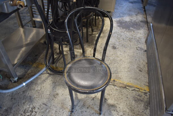 4 Black Wood Pattern Dining Height Chairs w/ Black Seat Cushion and Nail Head Trim. Stock Picture - Cosmetic Condition May Vary. 4 Times Your Bid!