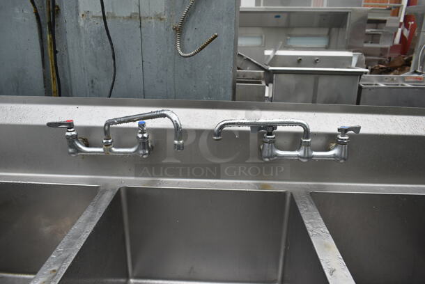 Stainless Steel Commercial 3 Bay Sink w/ Left Side Drain Board, 2 Faucets and 2 Handle Sets. Bays 20x28. Drain Boards 22x31 - Image 2 of 7
