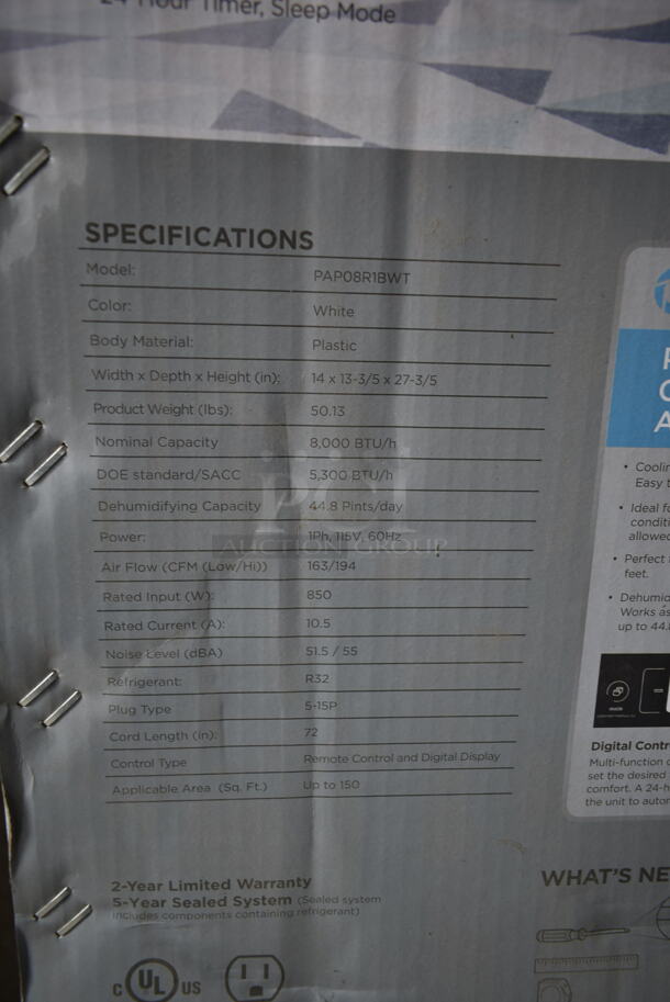 IN ORIGINAL BOX! Pelonis PAPO8R1BWT Portable Air Conditioner. 8,000 BTU. 115 Volts, 1 Phase. - Image 9 of 9