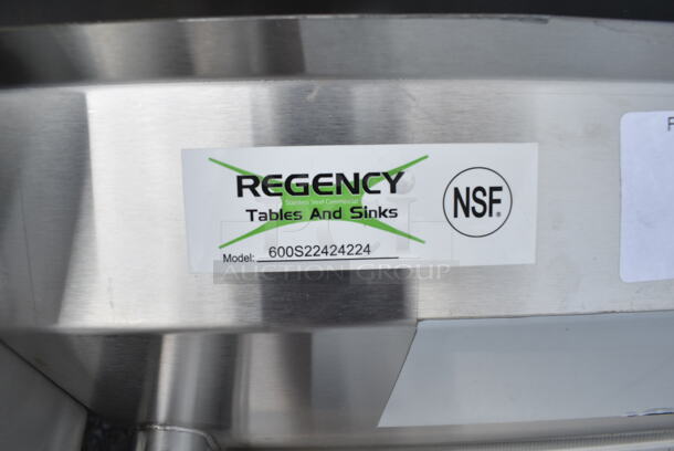 BRAND NEW SCRATCH AND DENT! Regency 600S22424224 98" 16 Gauge Stainless Steel Two Compartment Commercial Sink with Stainless Steel Legs, Cross Bracing, and 2 Drainboards - 24" x 24" x 14" Bowls. No Legs.  - Image 8 of 8