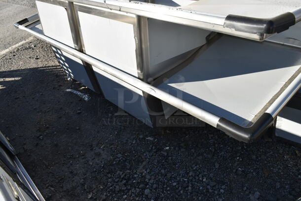 BRAND NEW SCRATCH AND DENT! Regency 600S22424224 98" 16 Gauge Stainless Steel Two Compartment Commercial Sink with Galvanized Steel Legs and 2 Drainboards - 24" x 24" x 14" Bowls. No Legs.  - Image 3 of 7
