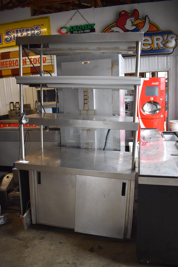 Stainless Steel Commercial Table w/ 3 Over Shelves, 3 Warming Strips, 2 Doors and Under Shelf. 48x30x82 - Image 3 of 12