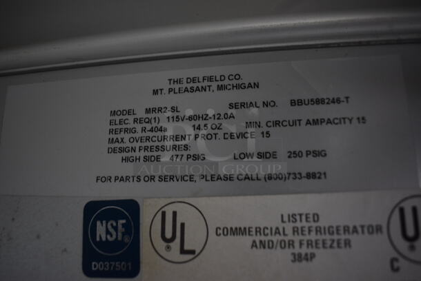 Delfield Model MRR2-SL Stainless Steel Commercial 2 Door Reach In Cooler Merchandiser w/ Metal Racks on Commercial Casters. 115 Volts, 1 Phase. 56x34x79. Tested and Working! - Image 5 of 5