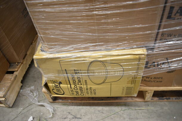 PALLET LOT of 20 BRAND NEW Boxes Including 966UPWIDEB OneUp by Choice White 1-Ply Wide Interfold 6 1/2" x 8 1/2" Dispenser Napkin - 6000/Case, 2 Box 5001RT800B Lavex 8" White Hardwound Paper Towel, 800 Feet / Roll - 6/Case, 5014046XXH Lavex Pro 45 Gallon 3 Mil 40" x 46" Low Density Heavy-Duty Industrial Contractor Black Trash Bag / Can Liner - 50/Case, 395TO961 EcoChoice 9" x 6" x 3" Compostable Sugarcane / Bagasse 1 Compartment Take-Out Container - 200/Case, Noble Small Gloves, Choice 10 oz Double Wall Paper Hot Cups, 150XLFFBAG Carnival King 6" x 3/4" x 6 1/2" Sandwich / Extra Large French Fry Bag - 2000/Case, P9812 Pactiv ClearView Smart Lock Caterware, 127DM16BULK Choice 16 oz. Ultra Clear PET Plastic Round Deli Container - 500/Case. 20 Times Your Bid! - Image 8 of 11