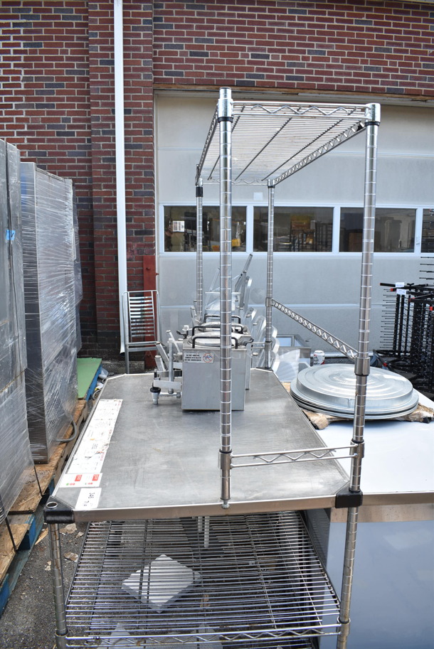 Stainless Steel Table w/ Wire Over Shelf and 2 Wire Under Shelves on Commercial Casters. Does Not Come w/ Contents. BUYER MUST DISMANTLE. PCI CANNOT DISMANTLE FOR SHIPPING. PLEASE CONSIDER FREIGHT CHARGES. - Image 3 of 4