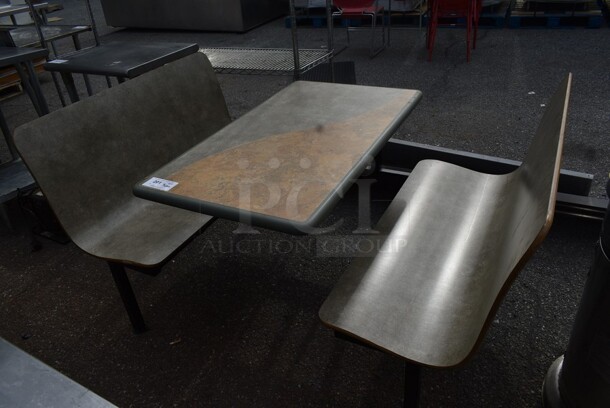 Tan and Gray Green Table w/ 2 Single Booth Seats on Metal Frame. - Image 1 of 4